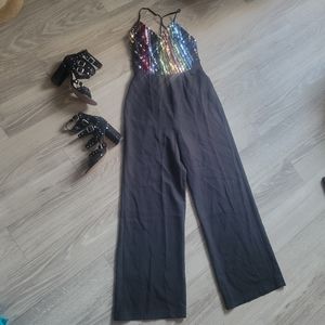 Open Cross Strap Back Sequined Jumpsuit